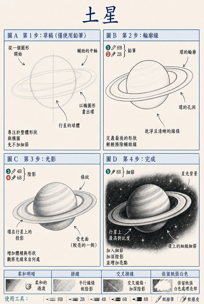 步驟式練習圖 — 土星