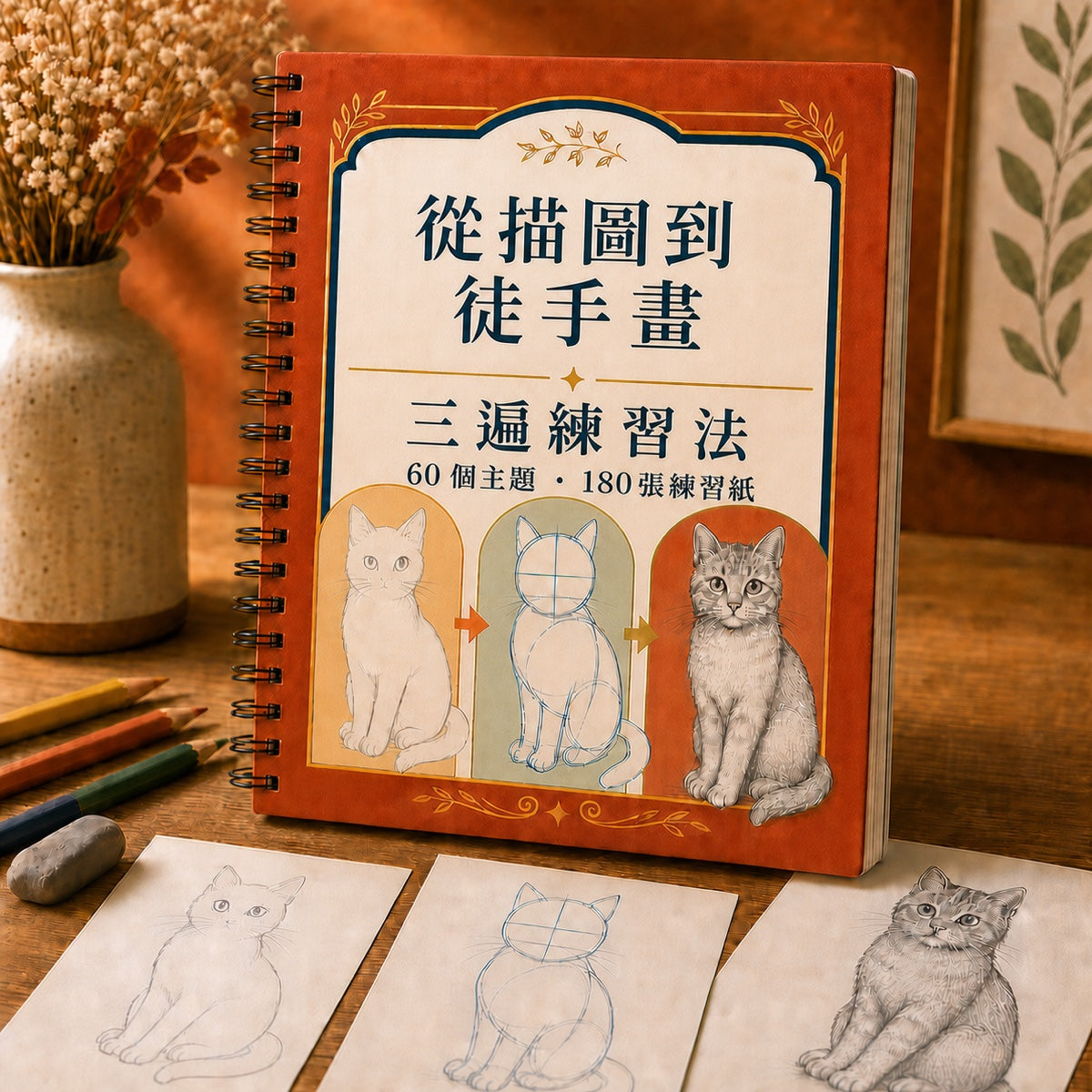 從描圖到徒手畫：三遍練習法，60 個主題、180 張練習紙