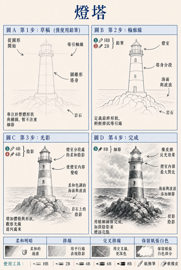 步驟式練習圖 — 燈塔